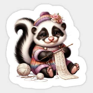 Raccoon Knitting A Sweater Sticker